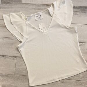 Sadie & Sage Ribbed V-Neck Flutter Sleeve Top